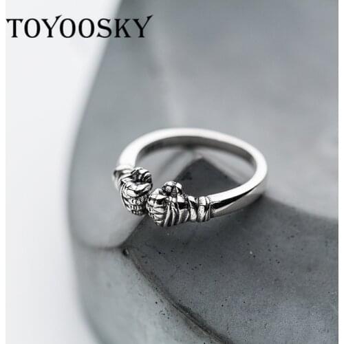 TOYOOSKY Fist Ring Boxing Hand Original S925 Sterling Thai Silver Rings for Women Men Contracted Jewelry Adjustable Size