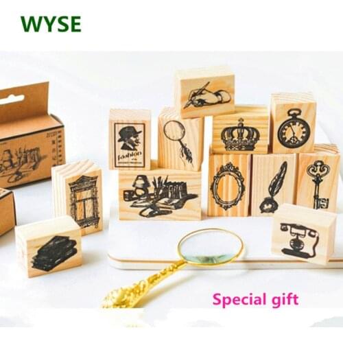 WYSE Wood Stamp Seal Vintage Rubber Creative Stamps Memory Handmade Card DIY 10 Styles Wooden Stamp for Scrapbooking Decor Tools