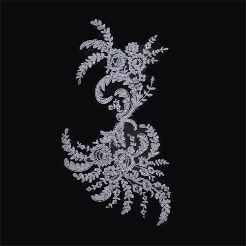 3Pcs White Ivory European Wedding Dress Tail Skirt Accessories Cording Sewing Patches Lace Applique Flower Trims DIY Craft 30X16