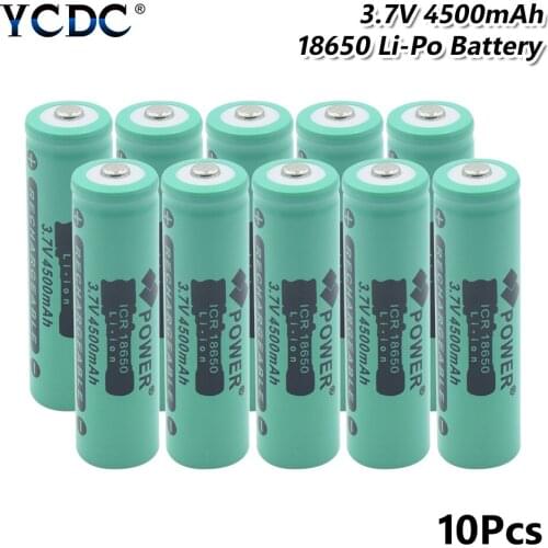 1/2/4/6/8/10pcs 3.7V Rechargeable 18650 Battery Li-ion 4500mAh 18650 Lithium Batteries For Flashlight Laser Pointer Laptop
