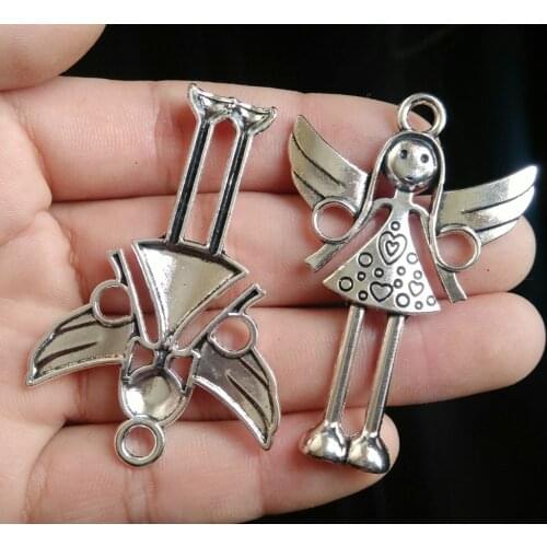 10Pcs 60*40mm sliver the new elf angel wings beautiful girl DIY Retro Jewelry Bracelet Necklace pendant