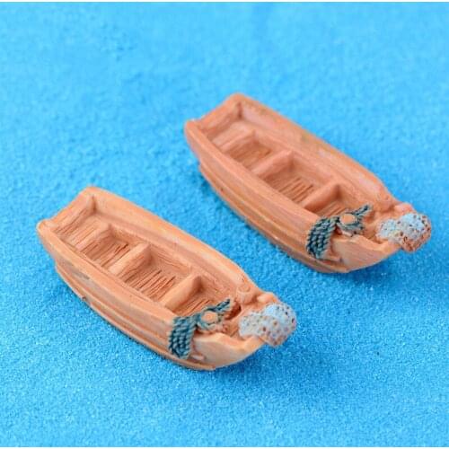10PCS Fishing Boat Figures Decorative Mini Fairy Garden Building Animals Statue Miniature Moss Ornaments Resin Craft