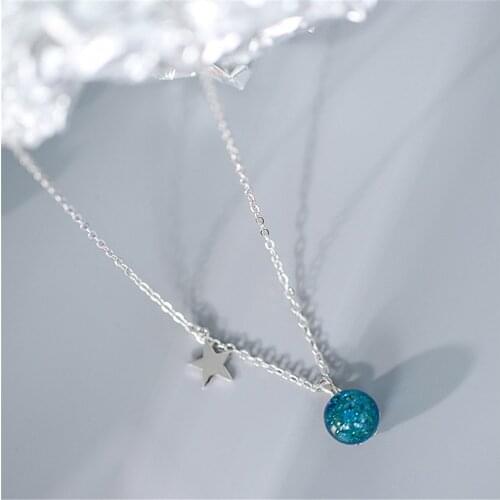 2019 new korean style star blue sand glass ball Tibetan sliver necklace women bride my orders show ukraine om ladies PL637