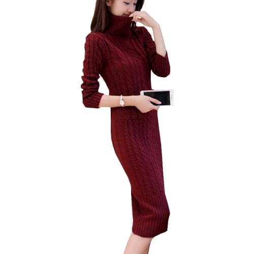 2021 Fashion Women Winter Sweater Lady Elegant Sweater Long Stretch Knit dress Plus Velvet Thick Warm Base Sweater Dresses OK909