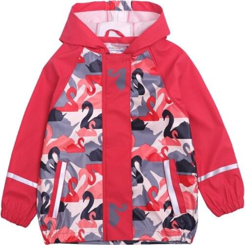 2021 Spring Girls Rain Jackets Hooded Print Sports Coats for Girl Windproof Cartoon Raincoat PU Rainproof Children Outerwear