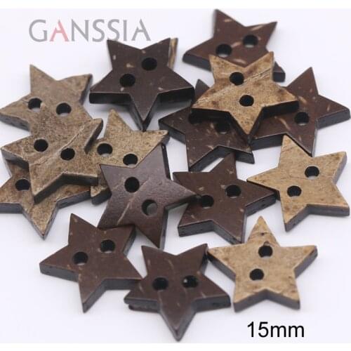 50pcs/lot Size:15mm Natural Coconut star design button, 2 holes Handmade buttons for sewing, Garment accessories (kk-400)