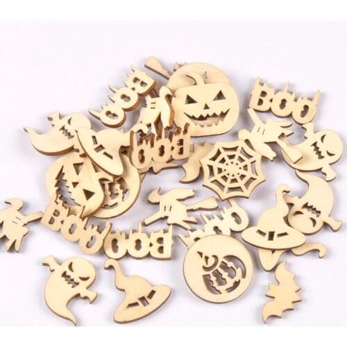 50pcs Mix Unfinished Wood Slices Halloween Home Decor Natural Wooden Arts And Crafts DIY Scrapbooking Handmade Accessories m2598