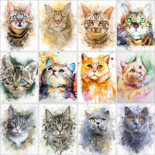 Diamond Embroidery Cat Picture Rhinestone Diamond Mosaic Animal Cross Stitch Art Painting Beaded Handmade Hobby Gift Home Decor
