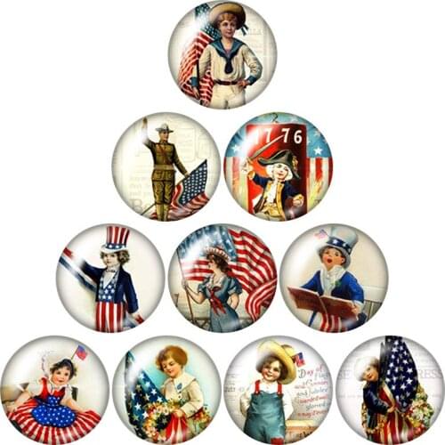 Beauty USA 4th of July Love Country 10pcs 12mm/16mm/18mm/25mm Round photo glass cabochon demo flat back Making findings ZB0516