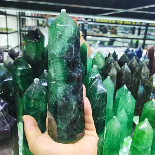 A large natural colored fluorite crystal point natural crystal wand obelisk crystal rod Reiki healing home decoration fengshui