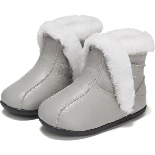 Little girls ankle boots fur winter shoes plush warm antislip toddler grey pink red kids snow boots chaussure de nina zapatos