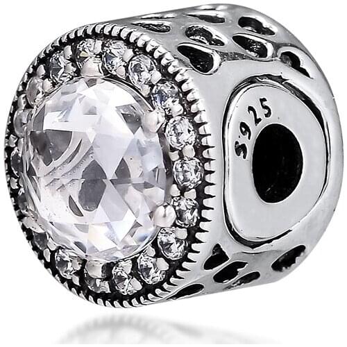 Essence Patience Charm 925 Sterling Silver, Clear CZ Beads for Jewelry Making Fit Essence Bangle Bracelets Necklaces DIY ES066