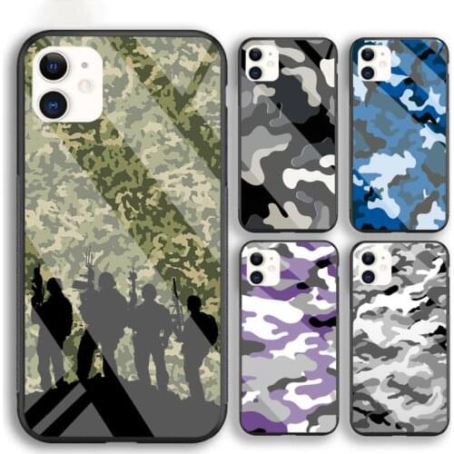 Camouflage Pattern Camo Military Army Phone Case For Iphone 6 6s 7 8 Plus XR X XS XSmax 11 12 Pro Mini Max Tempered Glass