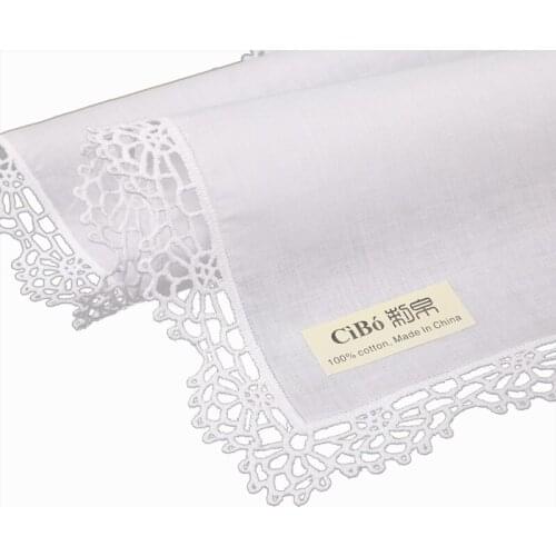 D610-M : 120 piece white premium cotton lace handkerchiefs blank crochet hankies for women/ladies wedding gift