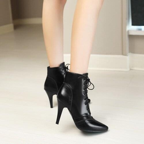 European and American pointed high-heeled boots lace up Roman high-heeled boots naked boots large short boots 43 44 45 46 47 lar