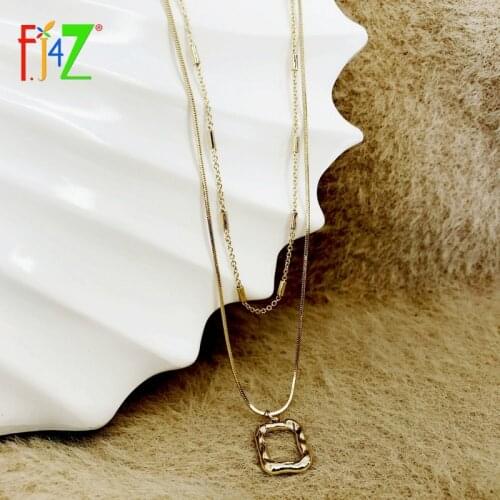 F.J4Z 2021 Trendy Multi Layer Geometric Hollow Pendants Necklaces for Women Gold Metal Chain Necklace Jewelry Anniversary Gift