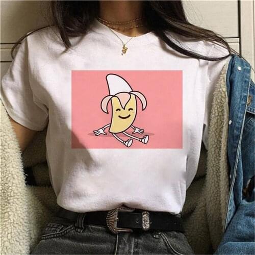 Banana animation Print T shirt Women Fashion Tshirt O neck Short Sleeve Harajuku T shirt White Tops Female Tops