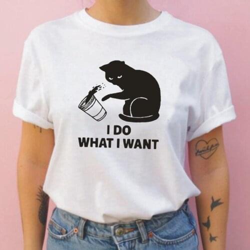 I DO WHAT I WANT Cat Print T Shirt Women Tops Summer Short Sleeve Harajuku Tee Shirt Femme Casual Plus Size Camisetas De Mujer