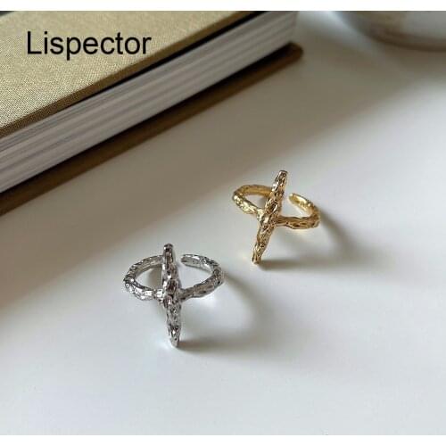 Lispector 925 Sterling Silver Korean Irregular Cross Rings for Men Women Simple Gothic Punk Open Ring Unisex Religious Jewelry