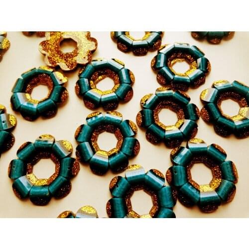30pcs New fashion style sew on rhinestones round 30mm flatback blue green/golden 2 holes big gem stone crystal for dress