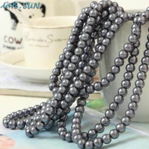 MHS.SUN Loose Gray Glass Imitation Pearls 3MM-16MM Round Spacer Pearl Beads For Jewelry Making Clothing Decoration Art Nail