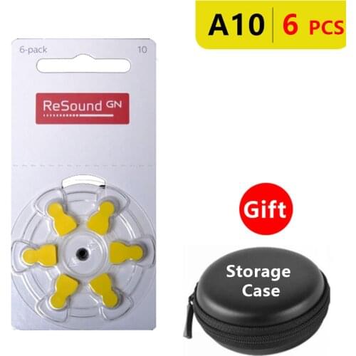 Hearing Aid Batteries Size 10 za Resound,Pack of 6,Yellow Tab PR70 1.4V Type A10 Zinc Air Battery with Storage Box Case