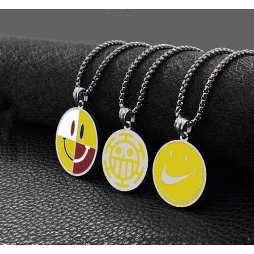 Fashion Titanium Steel Yellow Round Pendant Stainless Steel Round Sign Pendant Trendy Sweater Chain Hot Sale