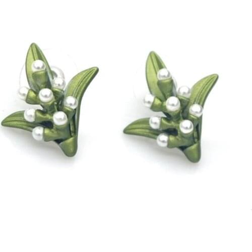 2018 new pastoral wind series artificial pearls orange flower leaves green antique paint Earrings