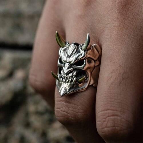 New Skull Two-tone Ring Gothic Mens Rings European And American Alloy Mask Adjustable Opening Ring