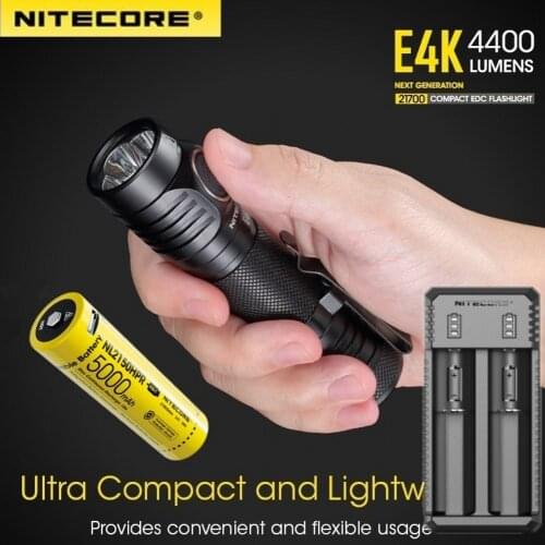 Original NITECORE E4K 4400 lumens 21700 compact EDC flashlight with 5000mAh lithium ion battery
