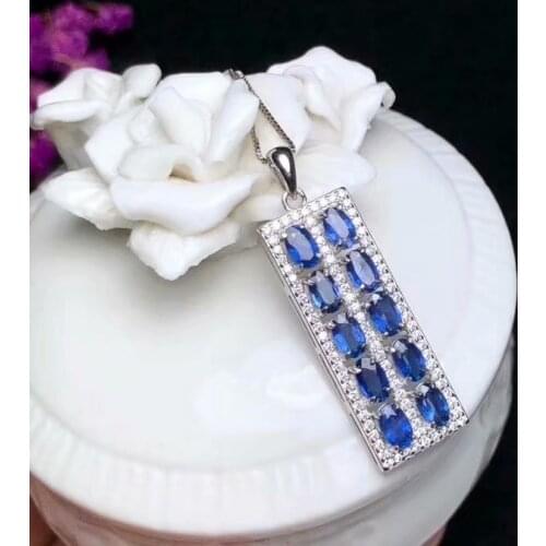 Fashion Square Abacus Natural blue sapphire gem Pendant necklace S925 silver Natural gemstone necklace women girl gift jewelery