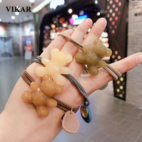 New Women Cute Jelly Bear Elastic Hair Bands Ponytail Organza Scrunchie Set Hair Ropes Fashion Hair Accessories Headwear VIKAR