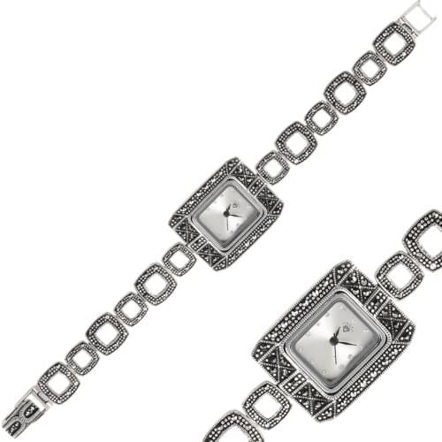 Silver 925 Sterling Marcasite Sleeve Clock