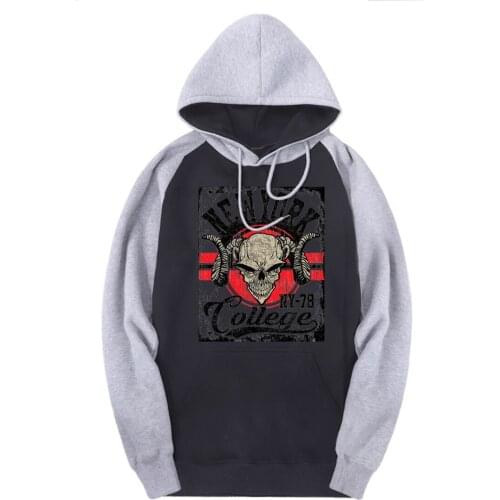 Cool Skull Full Sleeve Raglan Hooded Sweatshirts Men Warm Fleece Pullovers Brand Hoodies Male Black Breathable Supoleron Hombre