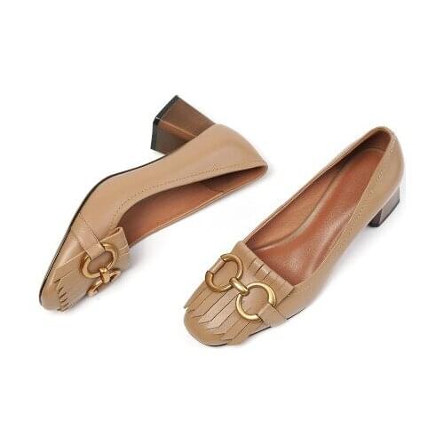 Women Shoes Mujer Zapatos Off White Pumps Shoes With Medium Heel Fringe Office Dress Elegant Shoes For Women Footwear 34-40