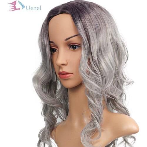 UENEL Long Curly Hair With A Gradient of Dark Gray Ombre Synthetic Wigs For Women Cosplay Heat-resistant 26Inch Free Shipping