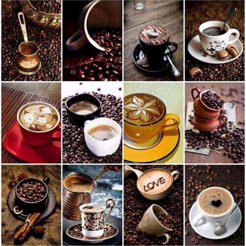 Yumeart Full Square Diamond Painting by Number "Coffee, nice,sweet life" 5D Diamond Embroidery Cross Stitch Home Decor Art Gifts