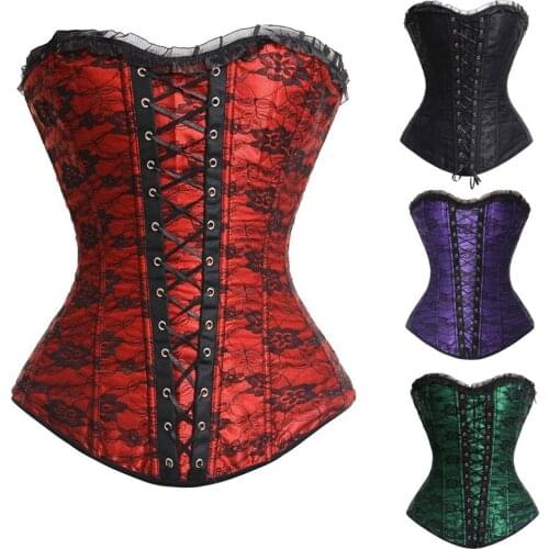 Womens Waist Slimming Corset Bustier Top Sexy Bride Lace Up Ribbon Party Corselet Club Bodysuits Steampunk Plus Size Bustiers