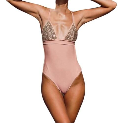 Women Sexy Sequins Piece Bikini Push-Up Pad Swimwear Beachwear Sequin Halter Strapless Beach Swimsuit Swimwear Z0226