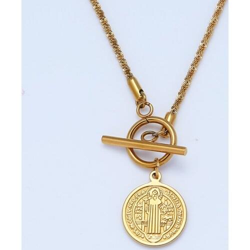 San Benito Medal Necklaces Stainless Steel Toggle Necklace For Women Gold/Silver Color Metal Saint Benedict Choker Collar