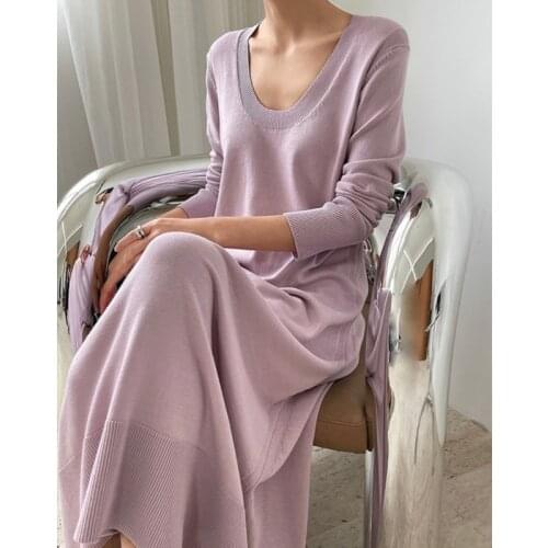Women Black Mid-long Dress New V-Neck Long Sleeve Loose Fit Fashion Tide Spring Autumn 2021 Z322