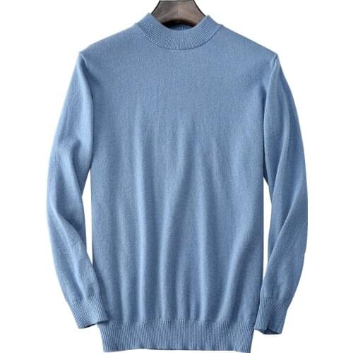 Winter Mens Sweater Goat Cashmere Pure Knitted Pullovers Half Turtleneck Long Sleeve Bottoming Top Casual Warm Soft Jumper