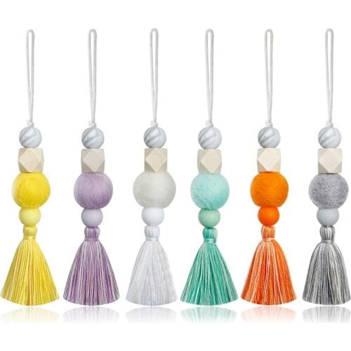 1PC Natural Wood Beads Tassel Hanging Ornaments Car Hanging Pendant Home Wall Decorations Closet Door Handle Accessories
