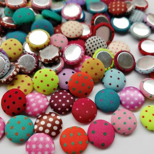 10/50/100pcs/lot Wholesale Mixed Cloth Fabric Dot Covered Round Button Scrapbooking Sewing Accessories Flatback Scrapbook 15mm