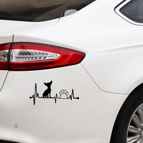 14.6CM*7CM Cute Chihuahua Heartbeat Dog Paw Vinyl Black/Silver Car Sticker C22-1069