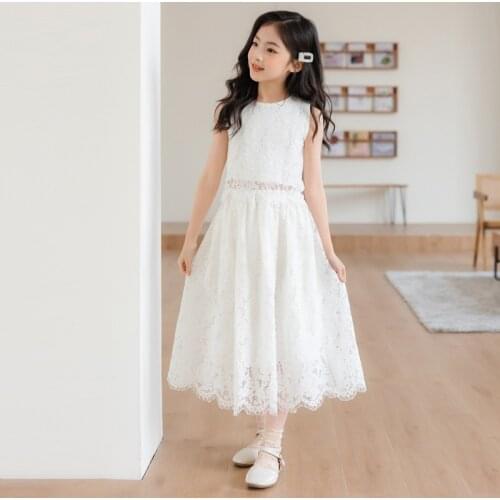 2021 Summer Baby Girls Outfits Teenage Girls Clothes Sets Lace Tops With Long Skirts 2 Pieces Sets Age 4 6 8 10 12 14 Years