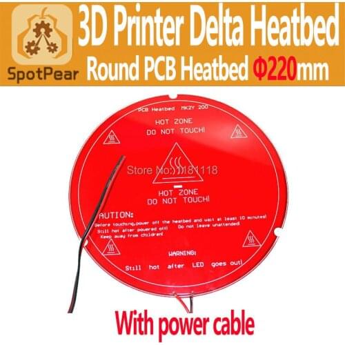 RepRap 3D Printer PCB Heatbed Round-red-D200 Heated Bed Hot Plate For Delta,PCB Heatbed Delta with power cable