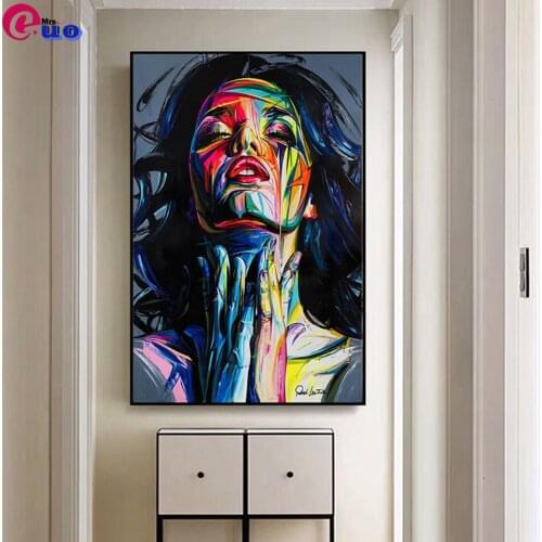 Abstract Colorful Woman Paint With Diamonds Full Square Round Cross Stitch Diamond Embroidery Bead Picture Kit Handwork Art Gift