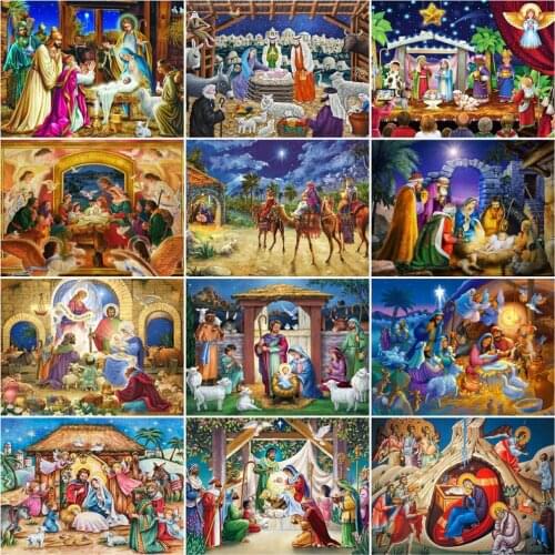 AZQSD Coloring By Number Jesus Birth Handpainted Unique Gift Oil Painting By Numbers Figure Kits Classical Modern Wall Art