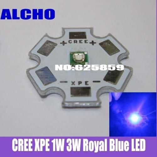 Free shipping 5pcs x CREE XPE 1W 3W Royal Blue LED 450-455nm with 20mm star base for fish tank